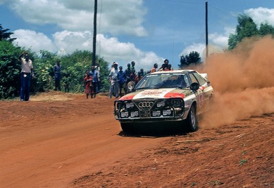Vic Preston, Jr - John Lyall
31º Marlboro Safari Rally 1983. Audi Quattro A1 (IN-YC 18). Abandonó por accidente en CH20.
Audi Sport

Del 30 de Marzo al 4 de Abril, Nairobi, Kenya, África.
Superficie: tierra.

El Rally tenia un total de 5035 km en los que 1620.95 km se encontraban 26 controles horarios.

Tomaron la salida 78 equipos, finalizaron 22.@
Palabras clave: Audi;Quattro;Grupo_B;Safari;1983