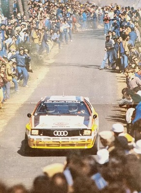 Hannu Mikkola - Arne Hertz
18º Rallye de Portugal - Vinho do Porto 1984. Audi Quattro A2 (IN-NE 8). Clasificado 1º.

Del 6 al 10 de Marzo, Estoril, Portugal.
Superficie: asfalto - tierra.

El Rally tenia un total de 2400.00 km de los que 685.00 km divididos en 45 tramos eran especiales.

Tomaron la salida 70 equipos, finalizaron 20.@
Palabras clave: ;Audi;Quattro;Portugal;Grupo_B;1984