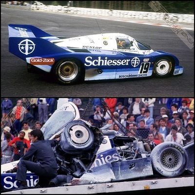 1000 km Spa-Francorchamps 1985
Porsche 956 de Stefan Bellof.
El piloto alemán perdió la vida tras salirse de la pista cuando intentaba adelantar a Jackie Ickx en la legendaria curva de Eau Rouge.

Un intento de adelantamiento con un muy bajo porcentaje de éxito, en una de las secciones de curvas más peligrosas.
Si Bellof hubiera esperado 10 segundos, quizás podría haber intentado la maniobra en la recta Kamel.

La cabina del Porche quedó totalmente aplastada... No tuvo ninguna oportunidad de salvarse.

DESCANSE EN PAZ
Palabras clave: 1985;Porsche;Spa-Francochamps;crash