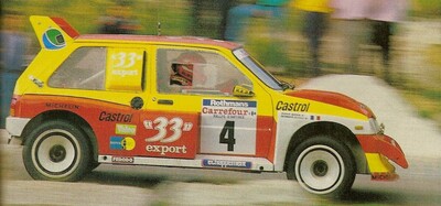 Didier Auriol - Bernard Occelli
21º Rallye International d'Antibes 1986. MG Metro 6R4 (C206 JMB). Clasificado 1º.

Del 9 al 12 de Octubre, Antibes, - Juan-les-Pins, Costa Azul, Francia.
Superficie: asfalto.

El Rally tenia un total de 1171.00 km de los que 402.62 km divididos en dos etapas y 25 tramos, eran especiales. (Uno de ellos fue suspendido, SS1 Tanneron - Pont de Pré-Claou de 11.40 km).

Tomaron la salida 133 equipos, finalizaron 70.@
Palabras clave: Didier_Auriol;MG;Metro;Antibes;1986;Grupo_B