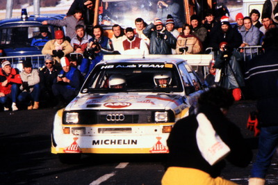 Hannu Mikkola - Arne Hertz
54º Rallye Automobile de Monte-Carlo 1986. Audi Sport Quattro S1 E2 (IN-NW 4). Clasificado 3º.
Audi Sport

Del 18 al 24 de Enero, Monte-Carlo.
Superficie: asfalto - nieve.

El Rally tenía un total de 3984.00 km de los que 881.20 km divididos en 36 tramos eran especiales.

Tomaron la salida 156 equipos, finalizaron 65.@
Palabras clave: Audi;Sport;Quattro;Montecarlo;1986;Grupo_B
