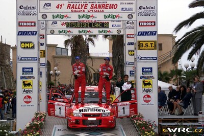 Tommi Mäkinen - Risto Mannisenmaki
41º Rallye Sanremo - Rallye d'Italia 1999. Mitsubishi Lancer Evo VI (V2 MMR). Clasificado 1º.
Marlboro Mitsubishi Ralliart

Del 11 al 13 de Octubre, Sanremo, Liguria, Imperia, Italia.
Superficie: asfalto.

El Rally tenia un total de 1384.58 Km de los que 384.88 Km divididos en 18 tramos, eran especiales.

Se inscribieron 124 equipos, tomaron la salida 119, finalizaron 55.

© eWRC
@@
Palabras clave: Mitsubishi;Lancer;Sanremo;1999