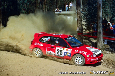 Volkan Isik - Erkan Bodur
33º TAP Rallye de Portugal 1999. Toyota Corolla WRC (K-AM 5020). Clasificado 7º.
Toyota Mobil Team Turkey

Del 21 al 24 de Marzo, Matosinhos, Porto, Portuigal.
Superficie: tierra.

El Rally tení­a un total de 1768.61 km de los que 399.51 km divididos en 23 tramos eran especiales (dos de ellos fueron cancelados SS18 Arganil - Coja 2 de 20.96 km y SS19 Salgueiro - Gois 2 de 19.70 km).

Se inscribieron 117 equipos, tomaron la salida 117, finalizaron 56.

© Jan Marek
@@
Palabras clave: Toyota;Corolla;WRC;Portugal;1999