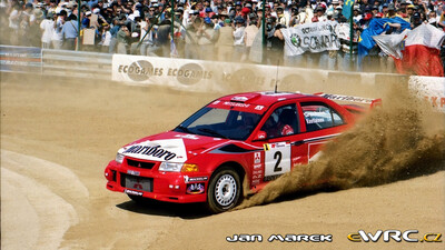 Marcus Grönholm - Timo Rautiainen
33º TAP Rallye de Portugal 1999. Mitsubishi Carisma GT Evo VI (S33 TMR). Abandonó por la transmisión del coche en SS16 Arganil - Coja 1 de 20.96 Km.
Marlboro Mitsubishi Ralliart

Del 21 al 24 de Marzo, Matosinhos, Porto, Portuigal.
Superficie: tierra.

El Rally tení­a un total de 1768.61 km de los que 399.51 km divididos en 23 tramos eran especiales (dos de ellos fueron cancelados SS18 Arganil - Coja 2 de 20.96 km y SS19 Salgueiro - Gois 2 de 19.70 km).

Se inscribieron 117 equipos, tomaron la salida 117, finalizaron 56.

© Jan Marek
@@
Palabras clave: Mitsubishi;Carisma;Portugal;1999