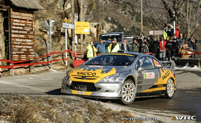 Olivier Burri - Christophe Hofmann
74º Rallye Automobile de Monte-Carlo 2006. Peugeot 307 WRC (954 PRV 75). Clasificado 12º.

Del 20 al 22 de Enero, Monaco.
Superficie: asfalto - nieve.

El Rally tenia un total de 1294.89 Km de los que 366.39 km divididos en 18 tramos eran especiales, (2 de ellas fueron canceladas SS3 Pierlas - Ilonse 1 de 23.22 Km y SS11 La Tour sur Tinee - Utelle 2 de 18.73 Km).

Se inscribieron 53 equipos, tomaron la salida 51, finalizaron 43.

© Petr Sagner
@@
Palabras clave: Peugeot;WRC;Montecarlo;2006