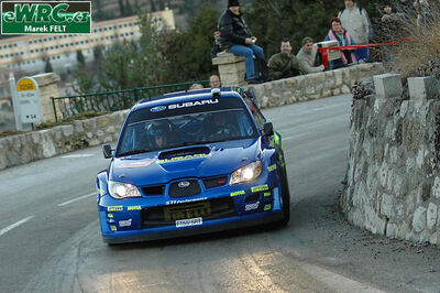 Petter Solberg - Phil Mills
74º Rallye Automobile de Monte-Carlo 2006. Subaru Impreza S12 WRC 06 (FT55 SRT). Abandonó por motor (pérdida de aceite) en SS7 Sigale - Bif. D10/D110 de 22.54 km.
Subaru World Rally Team

Del 20 al 22 de Enero, Monaco.
Superficie: asfalto - nieve.

El Rally tenia un total de 1294.89 Km de los que 366.39 km divididos en 18 tramos eran especiales, (2 de ellas fueron canceladas SS3 Pierlas - Ilonse 1 de 23.22 Km y SS11 La Tour sur Tinee - Utelle 2 de 18.73 Km).

Se inscribieron 53 equipos, tomaron la salida 51, finalizaron 43.

© Marek Felt
@@
Palabras clave: Subaru;Impreza;WRC;Montecarlo;2006