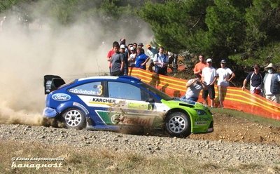 Marcus Grönholm - Timo Rautiainen
54º BP Ultimate Acropolis Rally of Greece 2007. Ford Focus RS WRC 06 (EJ56 FZV). Clasificado 1º.

Del 1 al 3 de Junio, Markopoulo.
Superficie: tierra.

El Rally tenia un total de 1572.33 km de los que 356.36 km divididos en 3 etapas y 23 tramos, eran especiales (2 de ellos fueron cancelados SS9 Imittos 1 y SS20 Imittos 2 de 10,96 km cada uno.

Tomaron la salida 64 equipos, finalizaron 49.

© Kostas Anagnostopoulos
@
Palabras clave: Marcus_Gronholm;Ford;Focus;WRC;Acropolis;Grecia;2007