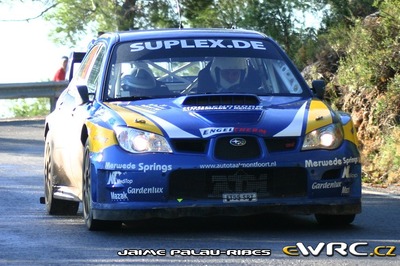 Mark van Eldik - Michel Groenewoud
43º Rally RACC Catalunya - Costa Daurada 2007. Subaru Impreza S12 WRC '06 (FT55 SRT). Abandonó por avería mecánica en SS18 Colldejou 2 de 26.51 km.

Del 5 al 7 de Octubre, Salou, Tarragona, Catalunya, España.
Superficie: asfalto.

El Rally tenia un total de 1359.96 km de los que 352.87 km divididos en 18 tramos, eran especiales.

Se inscribieron 84 equipos, tomaron la salida 81, finalizaron 65.

© Jaime-Palau Ribes
@@
Palabras clave: Subaru;Impreza;WRC;Catalunya;Costa_Daurada;RACC;España;Spain;2007