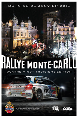 83º Rallye Automobile Monte-Carlo 2015
Del 21 al 25 de Enero, Gap - Monaco.
Superficie: asfalto - nieve.

El Rallye constaba de 4 etapas con un total de 1383.15 km de los que 355.48 km divididos en 15 tramos eran cronometrados.

Tomaron la salida 94 equipos, finalizaron 78.
Palabras clave: Poster;Montecarlo;2015