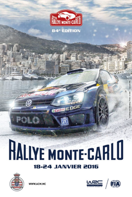 84º Rallye Automobile Monte-Carlo 2016
Del 21 al 24 de Enero, Gap - Monaco.
Superficie: asfalto - nieve.

El Rallye constaba de 4 etapas con un total de 1488.99 km de los que 377.59 km divididos en 16 tramos eran cronometrados.

Tomaron la salida 88 equipos, finalizaron 63.
Palabras clave: Poster;Montecarlo;2016