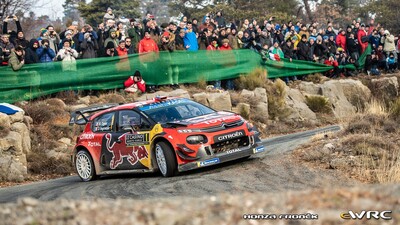 Sébastien Ogier - Julien Ingrassia
87º Rallye Automobile de Monte-Carlo 2019. Citroën C3 WRC (EG-177-ZW). Clasificado 1º.
Citroën Total WRT

Del 24 al 27 de Enero, Gap - Monaco.
Superficie: asfalto - nieve.

El Rallye constaba de 4 etapas con un total de 1366.43 km de los que 323.83 km divididos en 15 tramos eran cronometrados, (uno de ellos fue cancelado, SS3 Valdrôme - Sigottier 1 de 20,04 km).

Tomaron la salida 88 equipos, finalizaron 73.

© Honza Fronek

Palabras clave: Citroen;WRC;Montecarlo;2019