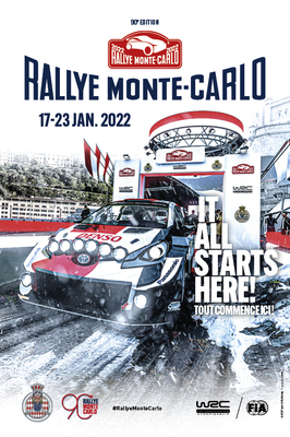 90º Rallye Automobile de Monte-Carlo 2022
Del 20 al 23 de Enero, Monaco.
Superficie: asfalto - nieve.

El Rallye constaba de 4 etapas con un total de 1511.47 km de los que 296.03 km divididos en 17 tramos eran cronometrados.

Tomaron la salida 74 equipos, finalizaron 62.
Palabras clave: Poster;Montecarlo;2022