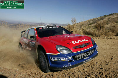 François Duval - Stéphane Prévot
2º Corona Rally Mexico 2005. Citroën Xsara WRC (972 DAM 78). Abandonó por avería mecánica en el último tramo de la prueba, SS14 Alfaro - El Establo de 44,39 km.
Citroën Total WRT

Del 11 al 13 de Marzo, León.
Superficie: tierra.

El Rallye constaba de 3 etapas con un total de 928.74 km de los que 355.97 km divididos en 14 tramos eran cronometrados.

Tomaron la salida 38 equipos, finalizaron 28.

© Petr Lusk

Palabras clave: Citroen;Xsara;WRC;Mexico;2005