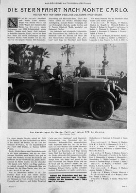 9º Rallye Automobile de Monte-Carlo 1930
Revista de la época.

Del 26 al 29 de Enero,
Superficie: asfalto - nieve.

Se inscribieron 142 equipos, tomaron la salida 115, finalizaron 88.
Palabras clave: Revista;Montecarlo;1930