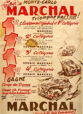 20º Rallye Automobile de Monte-Carlo 1950
Productos para el automòvil Marchal

Del 22 al 27 de Enero.
Superficie: asfalto - nieve.

Tomaron la salida 293 equipos, finalizaron 135.
Palabras clave: Montecarlo;detalles;1950