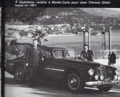 Jean Trevoux - Roger Crovetto
11º Rallye Automobile de Monte-Carlo 1951. Delahaye 175 S (3415 P 75). Clasificado 1º.

Del 22 al 29 de Enero.
Superficie: asfalto - nieve.

Se inscribieron 362 equipos, tomaron la salida 337, finalizaron 281.@
Palabras clave: Delahaye;Montecarlo;1951