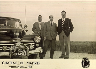 Conde de Monte Real - Manuel Palma
11º Rallye Automobile de Monte-Carlo 1951. Ford Super Deluxe Convertible (HC-13-03). Clasificado 2º.

Del 22 al 29 de Enero.
Superficie: asfalto - nieve.

Se inscribieron 362 equipos, tomaron la salida 337, finalizaron 281.@
Palabras clave: Ford;Montecarlo;1951;Personajes