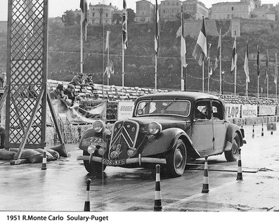 M. Tabur - G. Delaroche
11º Rallye Automobile de Monte-Carlo 1951. Citröen Traction 15 six (5106-KF5). Clasificado 106º.

Del 22 al 29 de Enero.
Superficie: asfalto - nieve.

Se inscribieron 362 equipos, tomaron la salida 337, finalizaron 281.@
Palabras clave: Citroen;Traction;Six;Montecarlo;1951