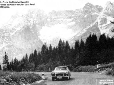 Jean-Pierre Estager - Jean Pebrel
18º Rallye International des Alpes 1956. Ferrari 250 GT. Clasificado 5º.

De 6 al 13 de Julio, Marseille - Zagreb - Marseille.
Superficie: asfalto.

Tomaron la salida 80 equipos, finalizaron 34.@
Palabras clave: Ferrari;Alpes;1956