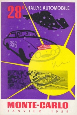 28º Rallye Automobile de Monte-Carlo 1959. 
Del 19 al 25 de Enero, Monaco.
Superficie: asfalto - nieve.

El Rally tenía un total de 3486.00 km incluyendo tramos de enlace.
Desconocemos de cuantos kilómetros cronometrados constaba la prueba.

Se inscribieron 345 equipos, tomaron la salida 322, finalizaron 186.
Palabras clave: Montecarlo;1959