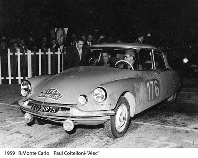 Paul Coltelloni - P. Alexandre - Desrosiers
28º Rallye Automobile de Monte-Carlo 1959. Citroen DS 19 (3427 HP75). Clasificado 1º.

Del 19 al 25 de Enero, Monaco.
Superficie: asfalto - nieve.

El Rally tenía un total de 3486.00 km incluyendo tramos de enlace.
Desconocemos de cuantos kilómetros cronometrados constaba la prueba.

Se inscribieron 345 equipos, tomaron la salida 322, finalizaron 186.@
Palabras clave: Citroen;Montecarlo;1959