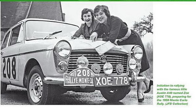 Pat Moss-Carlsson - Ann Wisdom-Riley
28º Rallye Automobile de Monte-Carlo 1959. Austin A40 (XOE 778). Clasificada 10º.

Del 19 al 25 de Enero, Monaco.
Superficie: asfalto - nieve.

El Rally tenía un total de 3486.00 km incluyendo tramos de enlace.
Desconocemos de cuantos kilómetros cronometrados constaba la prueba.

Se inscribieron 345 equipos, tomaron la salida 322, finalizaron 186.@
Palabras clave: Pat_Moss-Carlsson;1959;Austin;Montecarlo;Personajes;mujeres;Womens