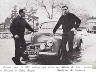 Gabriel Augias - Jean Rolland
28º Rallye Automobile de Monte-Carlo 1959. Peugeot 203. Clasificado 74º.

Del 19 al 25 de Enero, Monaco.
Superficie: asfalto - nieve.

El Rally tenía un total de 3486.00 km incluyendo tramos de enlace.
Desconocemos de cuantos kilómetros cronometrados constaba la prueba.

Se inscribieron 345 equipos, tomaron la salida 322, finalizaron 186.@
Palabras clave: Peugeot;Montecarlo;1959;Personajes