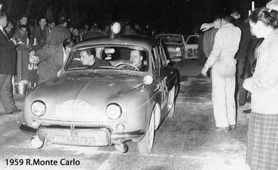 Mattila - Kanerva
28º Rallye Automobile de Monte-Carlo 1959. Renault Dauphine. Clasificado 146º.

Del 19 al 25 de Enero, Monaco.
Superficie: asfalto - nieve.

El Rally tenía un total de 3486.00 km incluyendo tramos de enlace.
Desconocemos de cuantos kilómetros cronometrados constaba la prueba.

Se inscribieron 345 equipos, tomaron la salida 322, finalizaron 186.@
Palabras clave: Renault;Dauphine;Montecarlo;1959