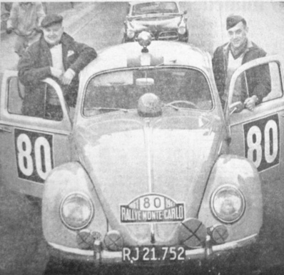Jens Nielsens - Ove Pedersen
30º Rallye Automobile de Monte-Carlo 1961. Volkswagen Coccinelle (RJ21.752). Clasificado 128ª.

Del 21 al 28 de Enero, Montecarlo.
Superficie: asfalto - nieve.

Tomaron la salida 305 equipos, finalizaron 156.@
Palabras clave: Volkswagen;Coccinelle;Montecarlo;1961;Personajes