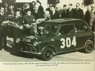 Pat Moss-Carlsson - Ann Wisdom-Riley
31º Rallye Automobile de Monte-Carlo 1962. Mini Morris Cooper (737 ABL). Clasificada 26ª y 1ª en Copa de Damas.

Del 20 al 25 de Enero, Monte-Carlo.
Superficie: asfalto - nieve.

Tomaron la salida 313 equipos, finalizaron 247.@
Palabras clave: Pat_Moss-Carlsson;Mini;Montecarlo;1962;Personajes;parque_cerrado;Mujeres;Womens