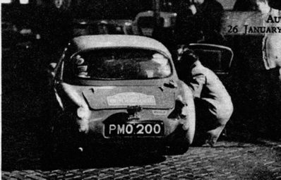 John Sprinzel - Christabel Carlisle
31º Rallye Automobile de Monte-Carlo 1962. Austin-Healey Sprite (PMO 200). Clasificado 94º.

Del 20 al 25 de Enero, Monte-Carlo.
Superficie: asfalto - nieve.

Tomaron la salida 313 equipos, finalizaron 247.@
Palabras clave: Austin;Healey;Sprite;Montecarlo;1962