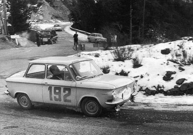 Behra - Behra
32º Rallye Automobile de Monte-Carlo 1963. NSU Prinz. Clasificado 77º.

Del 20 al 24 de Enero, Monte-Carlo.
Superficie: asfalto - nieve.

Tomaron la salida 296 equipos, finalizaron 96.@
Palabras clave: NSU;Prinz;Montecarlo;1963