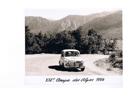 Jean-Georges Branche - Robert Jullien
25º Coupe des Alpes 1964. Fiat Abarth (6432). Abandonó, desconocemos el motivo.

Del 22 al 27 de Junio, Marseille - Grenoble - Monte-Carlo.
Superficie: asfalto.

La prueba constaba 10 tramos cronometrados.
Incluyendo tramos de enlace y cronometrados tenía un total de 3412.00 km.

Tomaron la salida 73 Equipos, finalizaron 25.@
Palabras clave: Fiat;Abarth;Alpes;1964