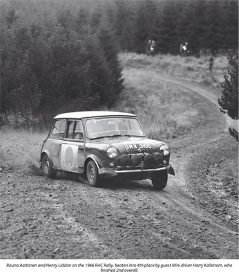 Rauno August Aaltonen - Henry Liddon
15º RAC International Rally of Great Britain 1966. Mini Cooper S 1275. Clasificado 4º.

Del 19 al 25 de Noviembre, Londres (Heathrow) 
Superficie: tierra - asfalto.

Según ewrc-results.com el Rally tenia 38.95 kilómetros cronometrados divididos en 7 tramos especiales

Tomaron la salida 146 equipos, finalizaron 63.@
Palabras clave: ;Gran_Bretaña;Mini;1966;RAC_Rally