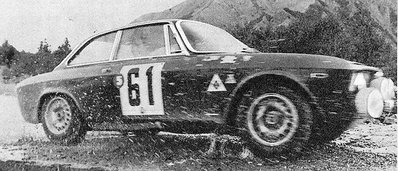 Bernard Consten - Jean-Claude Peray
28º Coupe des Alpes 1967. Alfa Romeo Giulia GTA (8678 SW75). Clasificada 2º.

Del 4 al 9 de Septiembre, Marseille - Alpe d'Huez - Menton.
Superficie: asfalto.

Tomaron la salida 80 equipos, finalizaron 15.@
Palabras clave: Alfa_Romeo;Alpes;1967