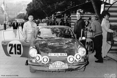 Victor (Vic) Elford - David Stone
36º Rallye Automobile de Monte-Carlo 1967. Porsche 911 S 2.0 (S-YS 847). Clasificado 3º.

Del 14 al 20 de Enero, Monaco.
Superficie: asfalto - nieve.

Se inscribieron 221 equipos, tomaron la salida 195, finalizaron 92.@
Palabras clave: ;Montecarlo;Porsche;1967