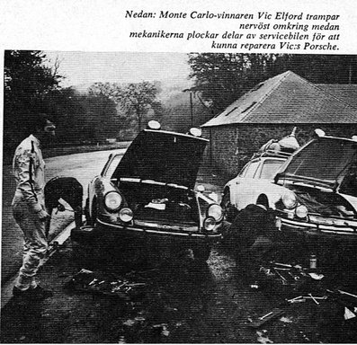 Asistencia en el 37º Rallye Automobile Monte-Carlo 1968
En el Porsche 911 T (S-C 9166) de Vic Elford - David Stone, clasificado 1º.

Del 20 al 25 de Enero, Monte-Carlo.
Superficie: asfalto - nieve.
Tomaron la salida 200 equipos, finalizaron 79.@
Palabras clave: Vic_Elford;David_Stone;Porsche;Montecarlo;1968;Asistencias