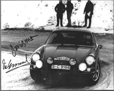 Victor (Vic) Elford - David Stone
37º Rallye Automobile Monte-Carlo 1968. Porsche 911 T (S-C 9166). Clasificado 1º.

Del 20 al 25 de Enero, Monte-Carlo.
Superficie: asfalto - nieve.
Tomaron la salida 200 equipos, finalizaron 79.@
Palabras clave: Vic_Elford;David_Stone;Porsche;Montecarlo;1968