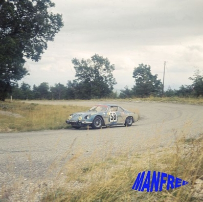 Gérard Larrousse - Marcel Callewaert
29º Coupe des Alpes 1968. Alpine-Renault A110 1440. Abandonó por motor.

Del 2 al 8 de Septiembre, Marseille - Aix les Bains - Antibes, Francia.
Superficie: asfalto.

La prueba constaba de 3 etapas con un total de 174.10 km cronometrados divididos en 10 tramos especiales.

Tomaron la salida 64 equipos, finalizaron 12.@
Palabras clave: Renault;Alpine;Alpes;1968