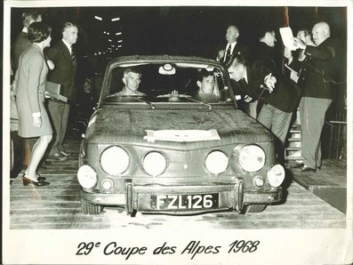 Noel Smith - Paddy McGuire
29º Coupe des Alpes 1968. Renault 8 Gordini (FZL126). Abandonó por motor.

Del 2 al 8 de Septiembre, Marseille - Aix les Bains - Antibes, Francia.
Superficie: asfalto.

La prueba constaba de 3 etapas con un total de 174.10 km cronometrados divididos en 10 tramos especiales.

Tomaron la salida 64 equipos, finalizaron 12.@
Palabras clave: Renault;Alpes;1968