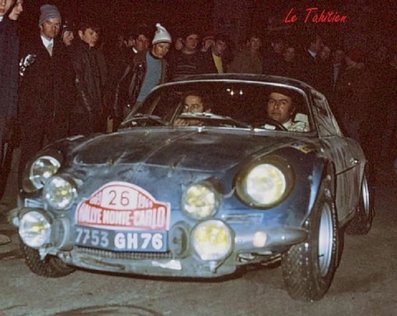 Jean Vinatier - Jean-François Jacob
38º Rallye Automobile de Monte-Carlo 1969. Alpine-Renault A110 1300 (7753 GH 76). Clasificado 3º.

Del 17 al 24 de Enero, Monte-Carlo.
Superficie: asfalto - nieve.

El Rally tenia un total de 225.00 km cronometrados.

Se inscribieron 211 equipos, tomaron la salida 183, finalizaron 44.@
Palabras clave: Jean_Vinatier;Jean-François_Jacob;Renault;Alpine;A110;Montecarlo;1969