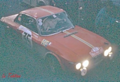 Pat Moss-Carlsson - Elisabeth Nystrom
38º Rallye Automobile de Monte-Carlo 1969. Lancia Fulvia 1.3 Coupé HF (TO 970375). Clasificada 6ª y 1ª en copa de damas.

Del 17 al 24 de Enero, Monte-Carlo.
Superficie: asfalto - nieve.

El Rally tenia un total de 225.00 km cronometrados.

Se inscribieron 211 equipos, tomaron la salida 183, finalizaron 44.@
Palabras clave: Pat_Moss-Carlsson;Elisabeth_Nystrom;Lancia;Fluvia;Montecarlo;1969;Mujeres;Womens