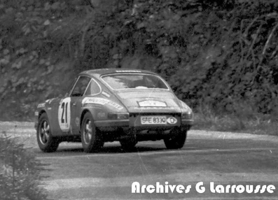 Gerard Larrousse - Maurice Gelin
30º Coupe des Alpes 1969. Porsche 911 T (S-E 8330). Abandonó por accidente (vuelco).

Del 1 al 6 de Septiembre, Marseille - Evian - Juan les Pins.
Superficie: asfalto.

Desconocemos de cuantos kilómetros constaba la prueba tanto totales como cronometrados.

Tomaron la salida 66 equipos, finalizaron 25.@
Palabras clave: Porsche;Alpes;1969
