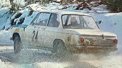 Timo Makinen - Paul Easter
38º Rallye Automobile de Monte-Carlo 1969. BMW 2002 Ti (M-EA 1020). Abandonó, desconocemos el motivo.

Del 17 al 24 de Enero, Monte-Carlo.
Superficie: asfalto - nieve.

El Rally tenia un total de 225.00 km cronometrados.

Se inscribieron 211 equipos, tomaron la salida 183, finalizaron 44.@
Palabras clave: Timo_Makinen;Paul_Easter;BMW;2002;Montecarlo;1969;nieve
