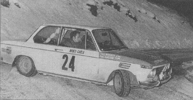 Timo Makinen - Paul Easter
38º Rallye Automobile de Monte-Carlo 1969. BMW 2002 Ti (M-EA 1020). Abandonó, desconocemos el motivo.

Del 17 al 24 de Enero, Monte-Carlo.
Superficie: asfalto - nieve.

El Rally tenia un total de 225.00 km cronometrados.

Se inscribieron 211 equipos, tomaron la salida 183, finalizaron 44.@
Palabras clave: Timo_Makinen;Paul_Easter;BMW;2002;Montecarlo;1969;nieve