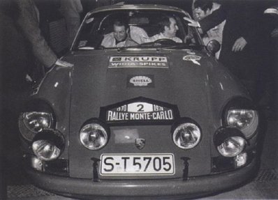 Gérard Larrousse - Maurice Gelin
39º Rallye Automobile de Monte-Carlo 1970. Porsche 911 S (S-T 5705). Clasificado 2º.

Del 16 al 24 de Enero, Monte Carlo.
Superficie: asfalto - nieve

El Rally constaba de un total de 405.50 km cronometrados.

Se inscribieron 232 equipos, tomaron la salida 184, finalizaron 77.@
Palabras clave: Gerard_Larrousse;Gelin;Porsche;Montecarlo;1970;Personajes