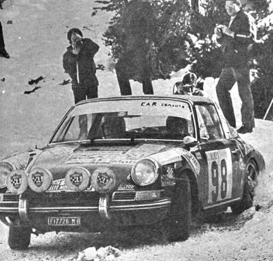 Pittoni (Il Pilota) - Beppy
39º Rallye Automobile de Monte-Carlo 1970. Porsche 911 Targa (MI F17726). Abandonó.

Del 16 al 24 de Enero, Monte Carlo.
Superficie: asfalto - nieve

El Rally constaba de un total de 405.50 km cronometrados.

Se inscribieron 232 equipos, tomaron la salida 184, finalizaron 77.@
Palabras clave: Porsche;Targa;Montecarlo;1970;Nieve