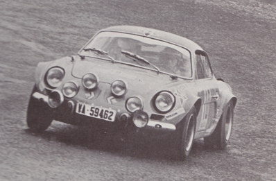 Lucas Sainz - Juan Carlos Oñoro
8º Rallye Costa de Sol 1971. Alpine-Renault A110 1500 (FASA-Renault). Clasificado 4º.

Del 7 al 8 de Diciembre, Almerí­a. Coef.4,2.

El Rally tenia un total de 559,1 Km de los que 129,9 Km divididos en 12 tramos eran especiales.

Se inscribieron 83 equipos, tomaron la salida 63, finalizaron 34.
Palabras clave: Alpine;Renault;Almería;Costa_Sol;1971