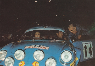Lucas Sainz - Juan Carlos Oñoro
5º Rallye Firestone 1971. Alpine-Renault A110 1500 (FASA-Renault). Clasificado 5º.

Del 13 al 14 de Noviembre.
Coef. 4,2 (Vizcaya)

El Rally tenia 100,4 Km cronometrados divididos en 13 tramos. (No sabemos los Km totales del Rallye).

Se inscribieron 89 equipos, tomaron la salida 58, finalizaron 33.@
Palabras clave: Alpine;Renault;Firestone;Vizcaya;1971;Personajes
