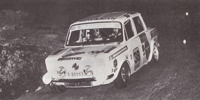 Ernesto Borau - Jorge Bäbler Bebié
13º Rally 2000 Virajes 1971. Simca 1000 Rallye (Escuderà­a MATHC). Clasificado 6º.

27-28 Noviembre. Coef.5

El Rally tenia un total de 594,7 Km incluyendo 14 tramos cronometrados.

Tomaron la salida 67, finalizaron 36.@
Palabras clave: Simca;2000_Viratges;1971